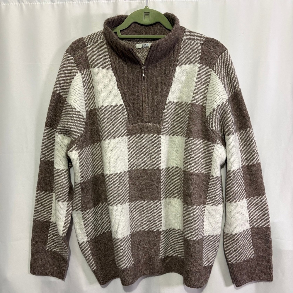 Croft & Barrow Brown Plaid Quarter Zip Sweater Womens XXL Pullover Cozy Fall